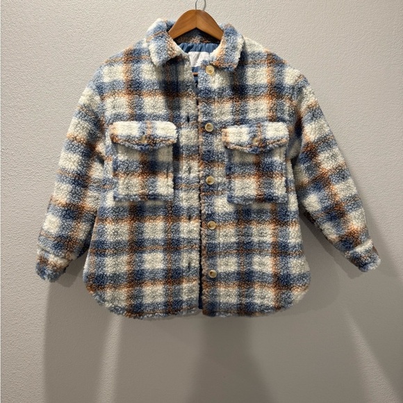 Zara Kids Plaid Fleece Overshirt Blue/Brown Thick Jacket 10y - Picture 2 of 4